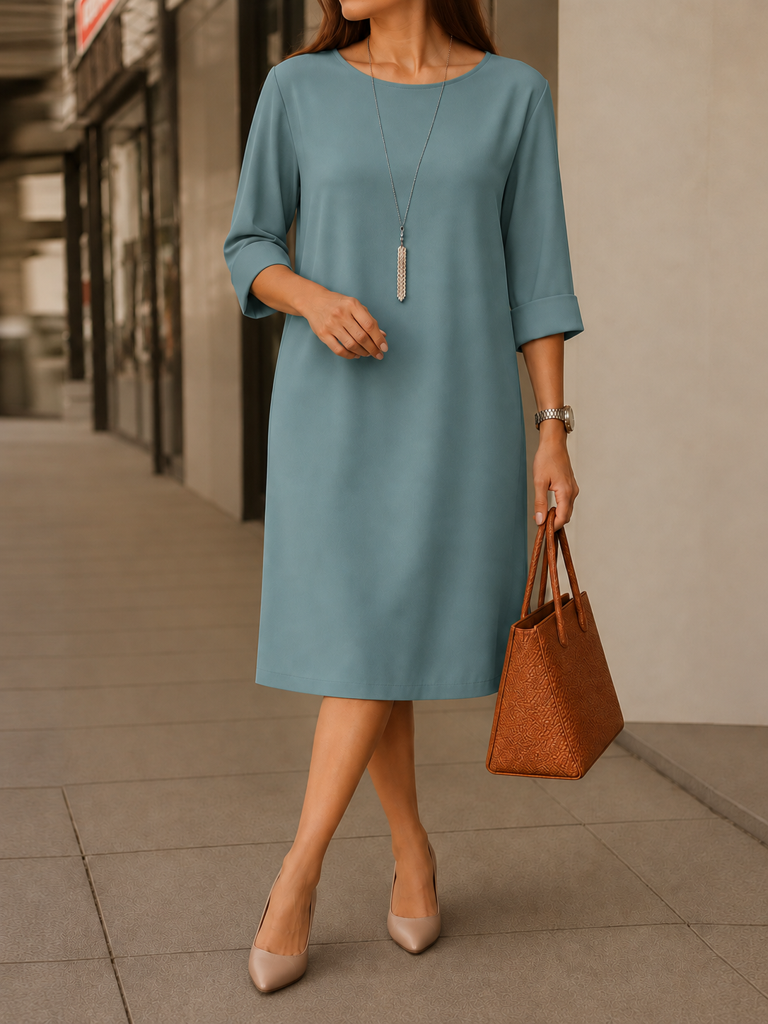 Sabine | Robe Midi Fluide Effet Ventre Plat