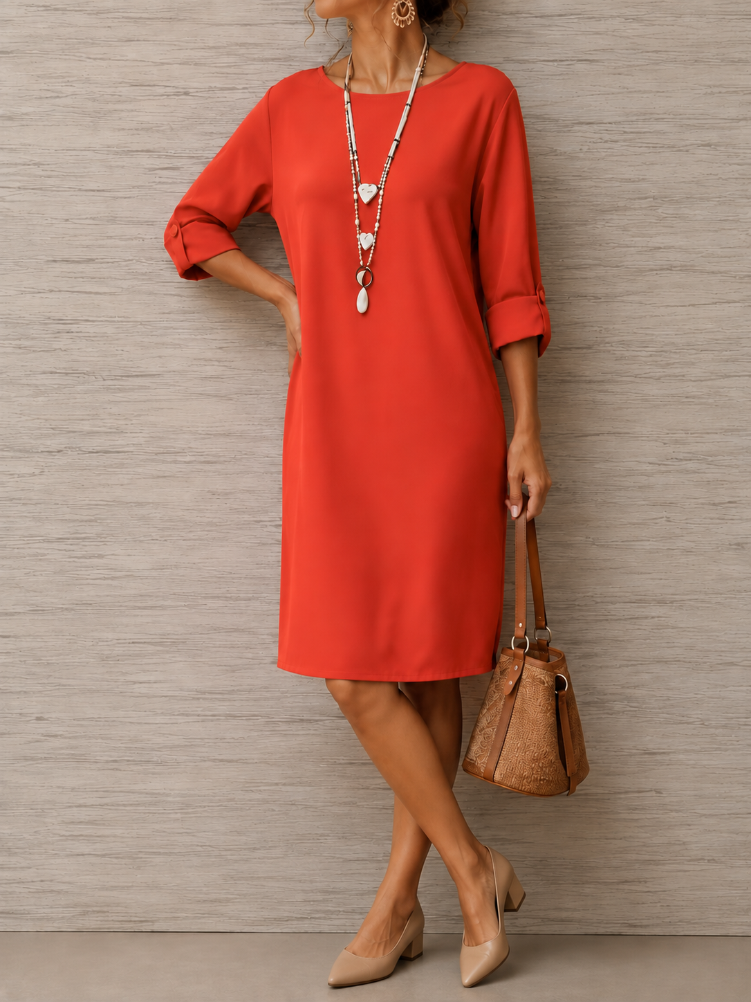 Sabine | Robe Midi Fluide Effet Ventre Plat